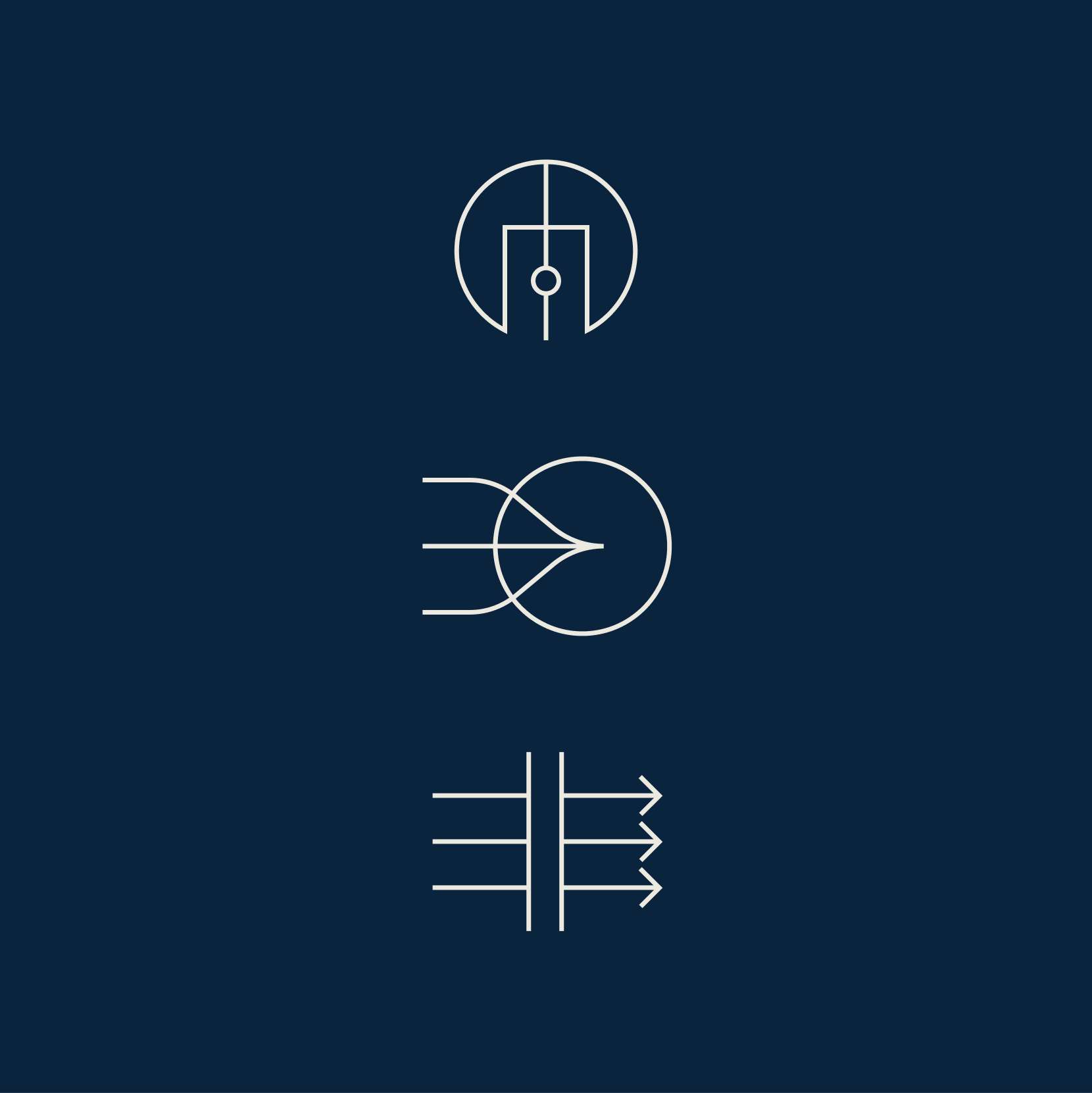 Three technical line symbols from the LMNL identity system