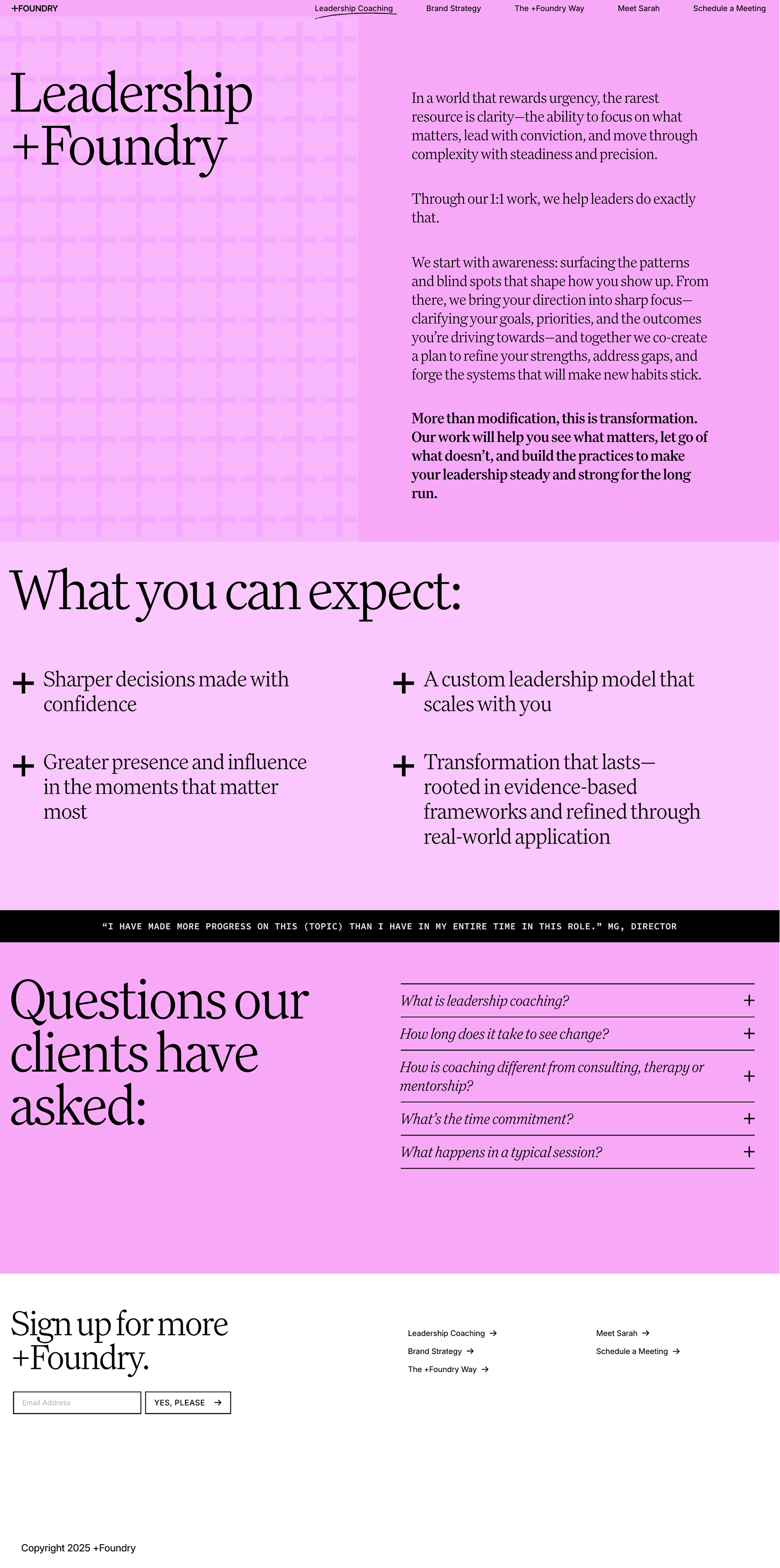 Leadership +Foundry desktop page scrolling through the site